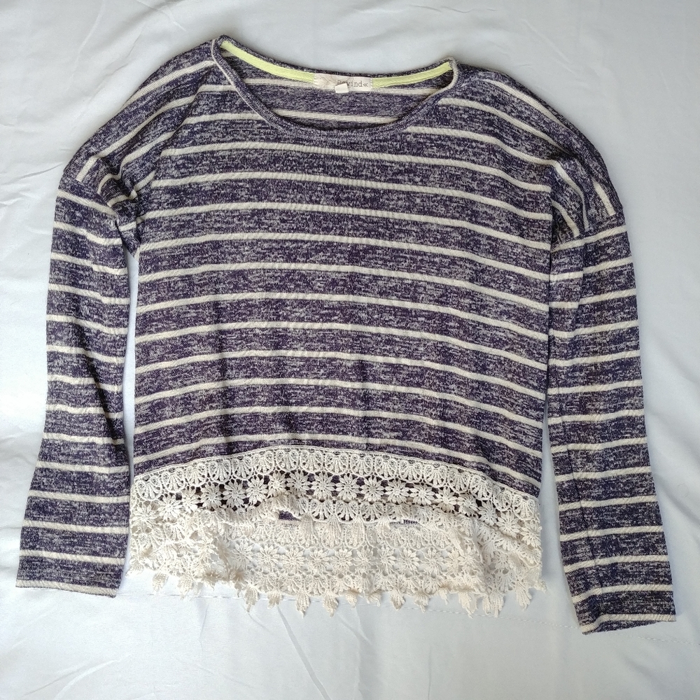 Rewind Striped Long Sleeve Crochet Crop Top